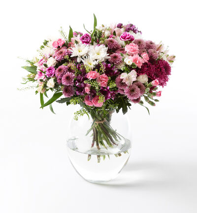 Fairtrade bukett i rosa og lilla L Fairtrade bukett i rosa og lilla L